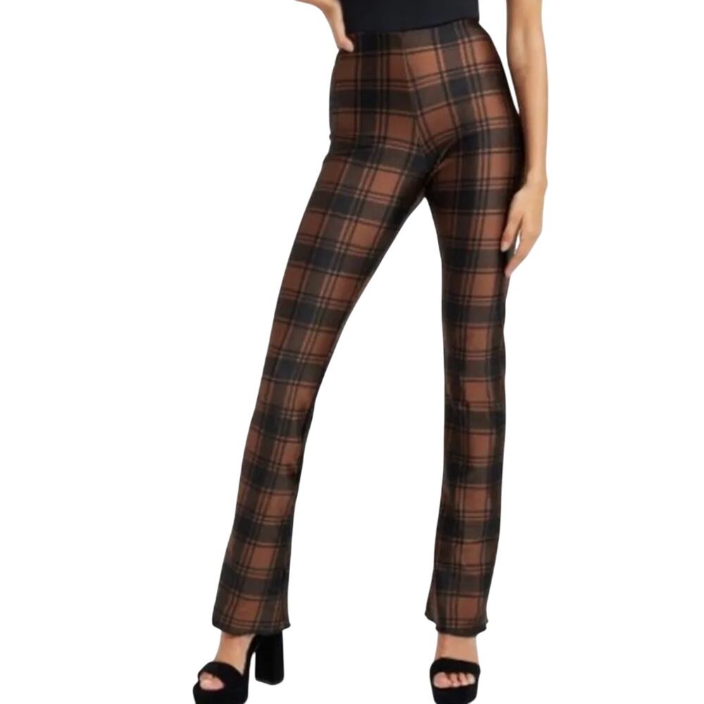 Good American Burnt Caramel & Black Plaid Longline Leggings/Pants Size 4